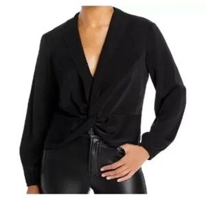 NWT Aqua Knot Front Chiffon V-Neck Blouse Black Size XS
